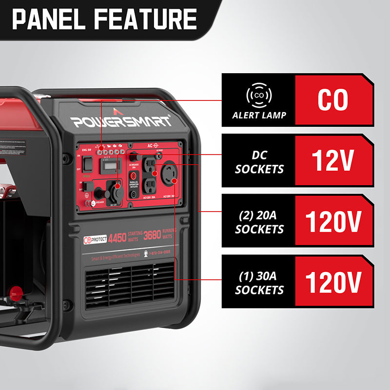 PowerSmart 4450-Watt RV Ready Open Frame Inverter Generator, CO Detect ...