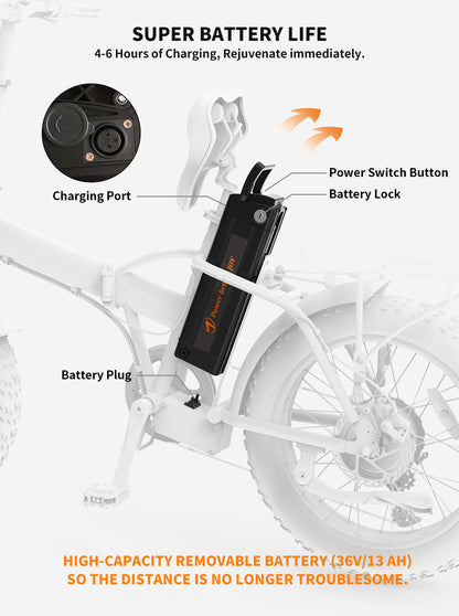 500W Foldable AOSTIRMOTOR A20 E-Bike, 36V Battery, 20" Fat Tires, Shimano 7-Speed