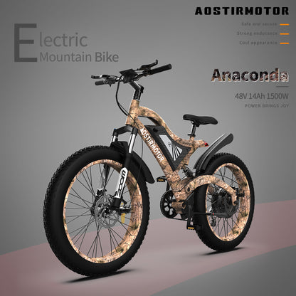 1500W AOSTIRMOTOR S18 Electric Bike, 48V Battery, 26" Fat Tires, Shimano 7-Speed