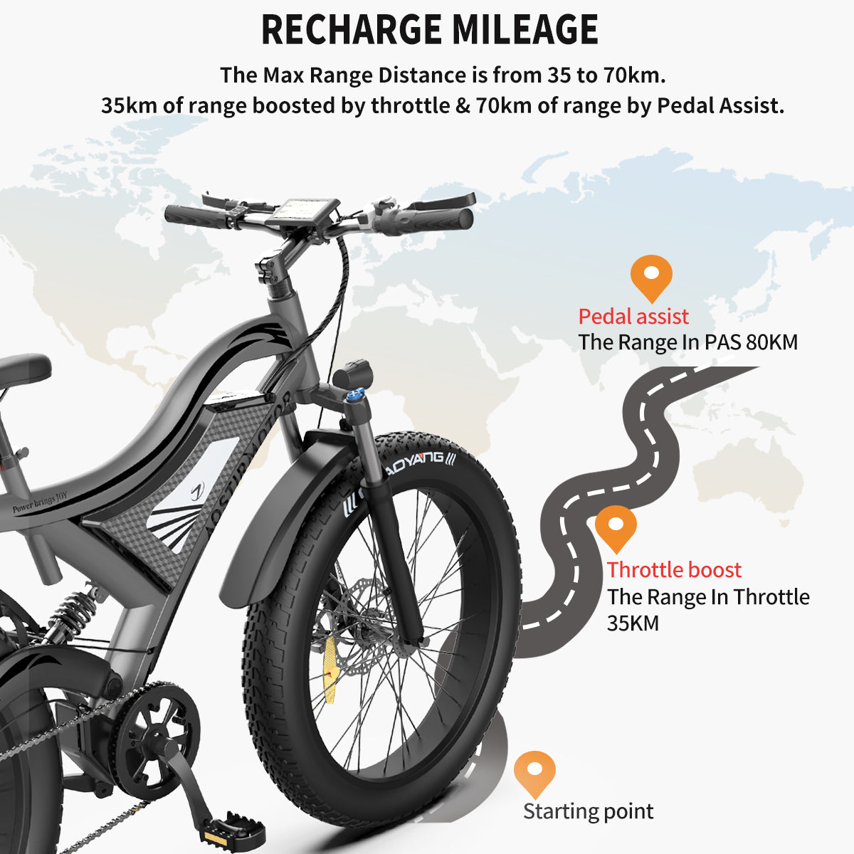 750W AOSTIRMOTOR S18 Electric Bike, 48V Battery, 26" Tires, Shimano 7-Speed