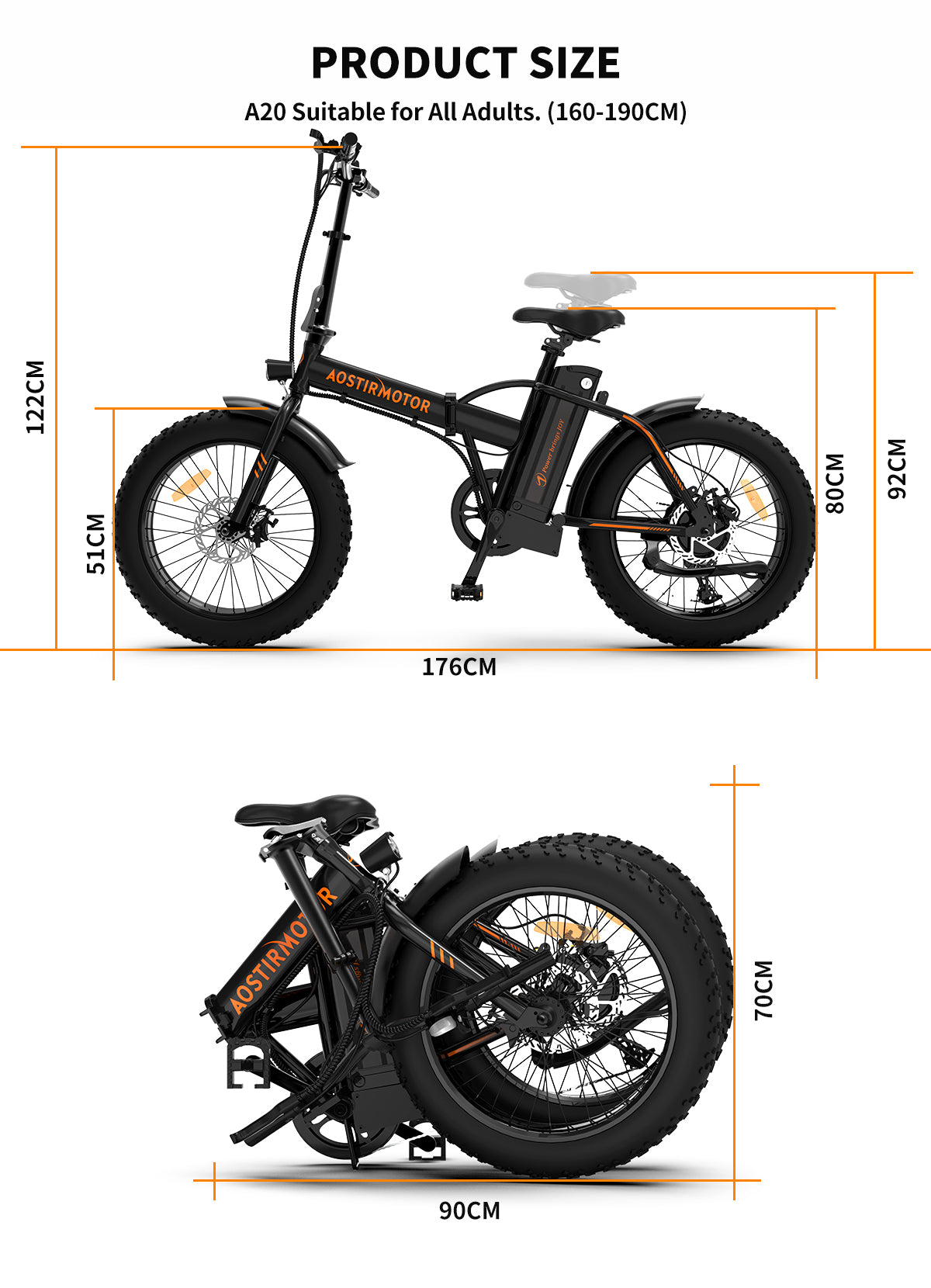 500W Foldable AOSTIRMOTOR A20 E-Bike, 36V Battery, 20" Fat Tires, Shimano 7-Speed