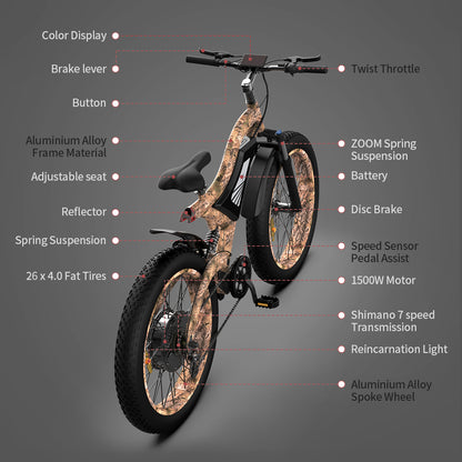 1500W AOSTIRMOTOR S18 Electric Bike, 48V Battery, 26" Fat Tires, Shimano 7-Speed