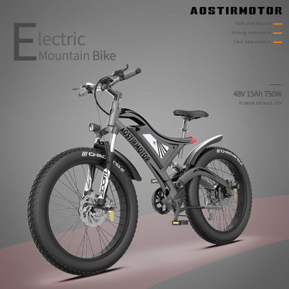 750W AOSTIRMOTOR S18 Electric Bike, 48V Battery, 26" Tires, Shimano 7-Speed