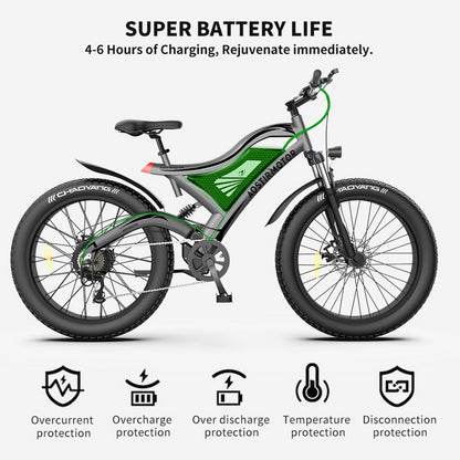 750W AOSTIRMOTOR S18 Electric Bike, 48V Battery, 26" Tires, Shimano 7-Speed