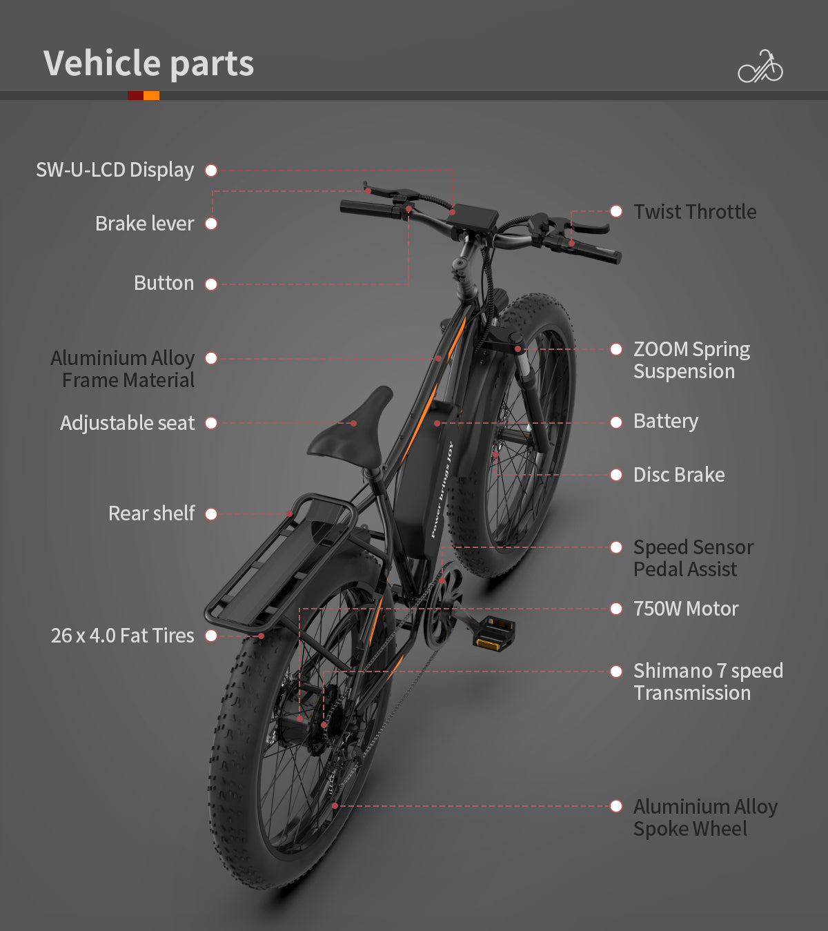 750W AOSTIRMOTOR S07-B Electric Bike, 48V Battery, 26" Fat Tires, Shimano 7-Speed