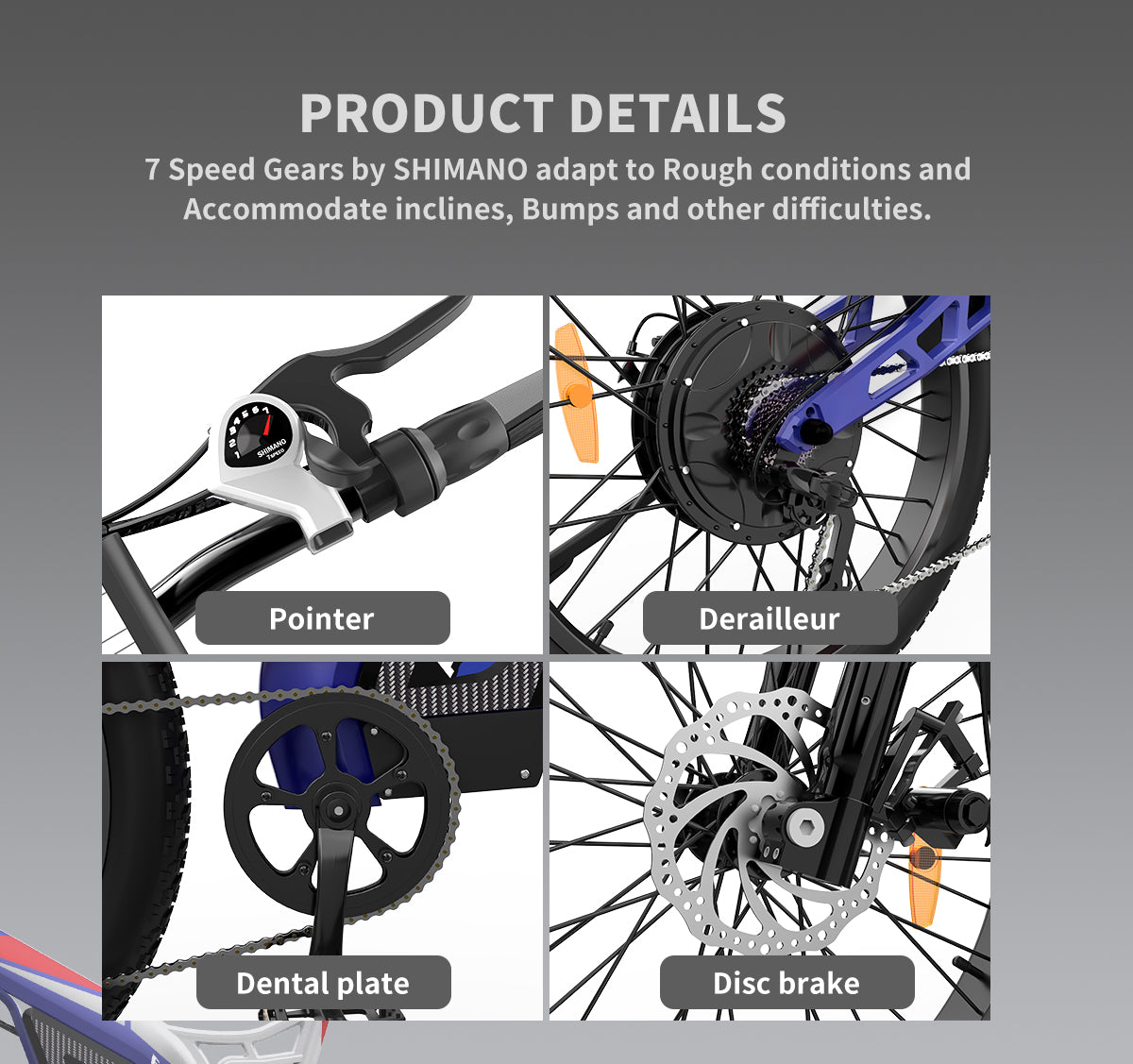 1500W Electric Mountain Bike for Off-Road, 26" Fat Tire, Shimano 7-Speed