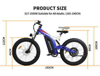 1500W Electric Mountain Bike for Off-Road, 26" Fat Tire, Shimano 7-Speed