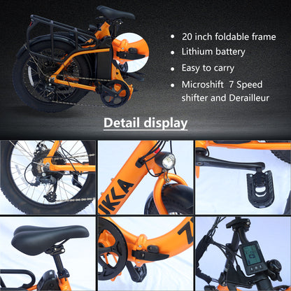 500W Foldable Electric Bike, 48V Battery, 20" WANDA Tires, Microshift 7-Speed