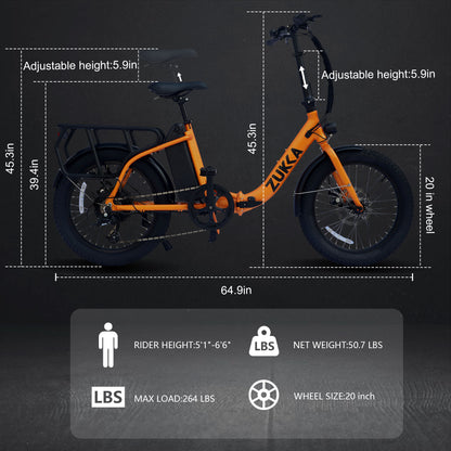 500W Foldable Electric Bike, 48V Battery, 20" WANDA Tires, Microshift 7-Speed