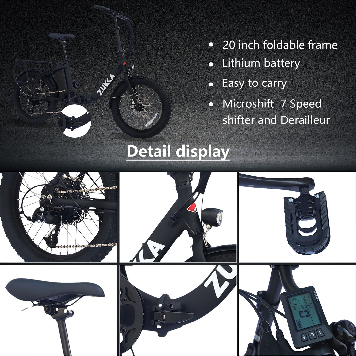 500W Foldable Electric Bike, 48V Battery, 20" WANDA Tires, Microshift 7-Speed