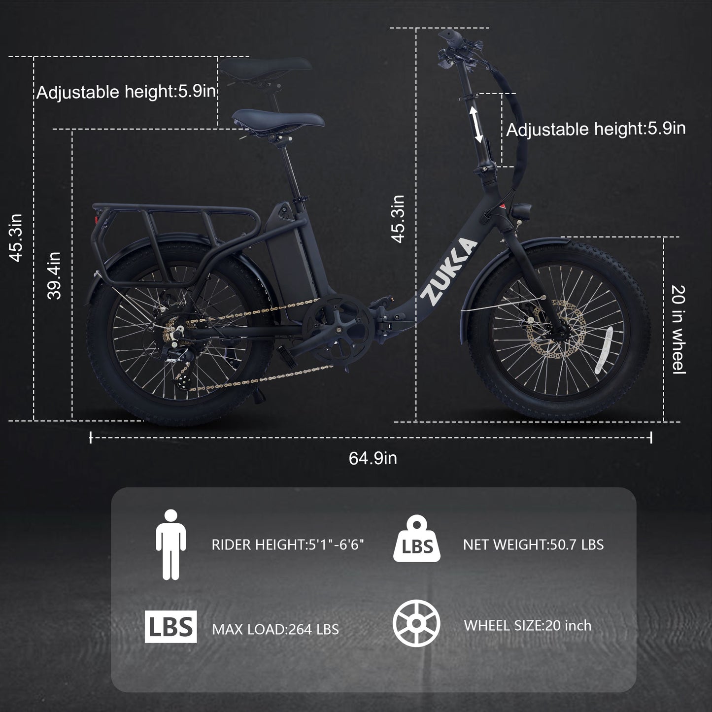 500W Foldable Electric Bike, 48V Battery, 20" WANDA Tires, Microshift 7-Speed