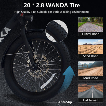 500W Foldable Electric Bike, 48V Battery, 20" WANDA Tires, Microshift 7-Speed