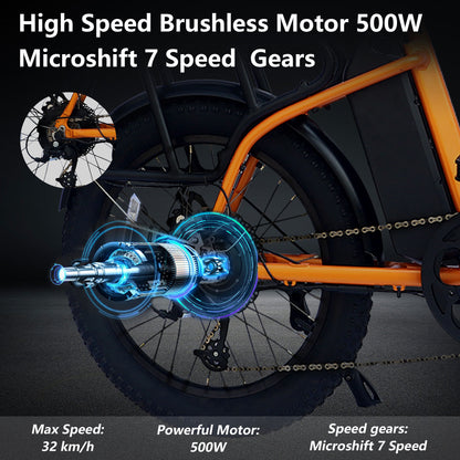 500W Foldable Electric Bike, 48V Battery, 20" WANDA Tires, Microshift 7-Speed