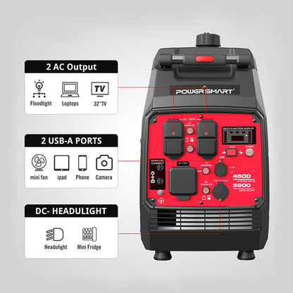 PowerSmart 4500-Watt Quiet Inverter Generator with Electric Start Quiet Technology, Gas Powered, RV-Ready, Engine Oil Included, CARB Compliant 2024 Version