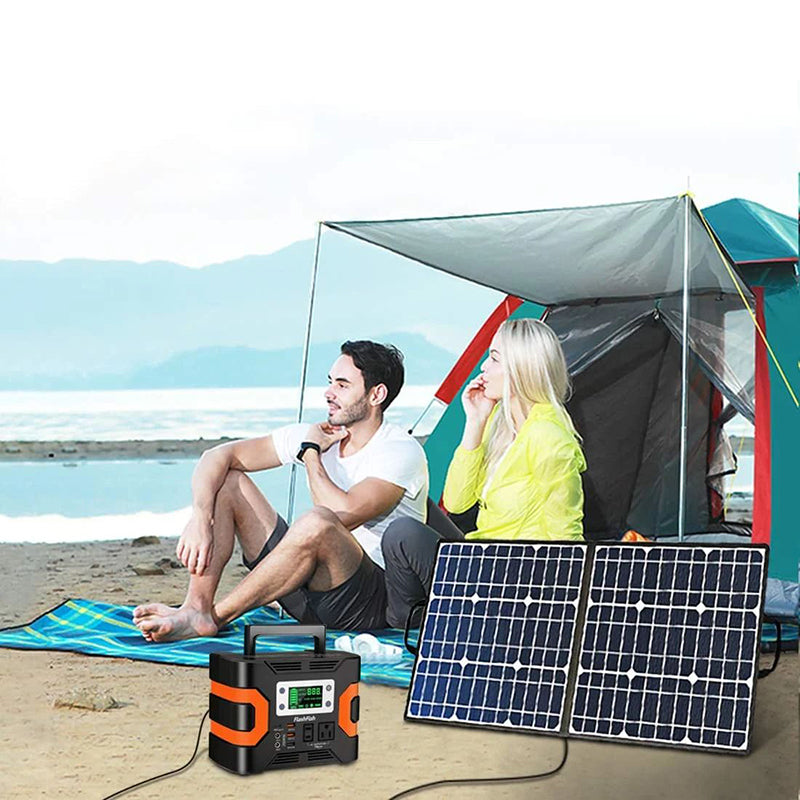 100W 18V Portable Solar Panel,Foldable Solar Charger with 5V USB 18V DC Output Compatible with Portable Generator, Smartphones, Tablets and More
