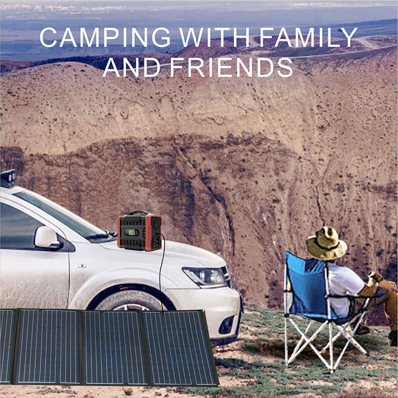 An outdoor camping adventure with a solar generator.