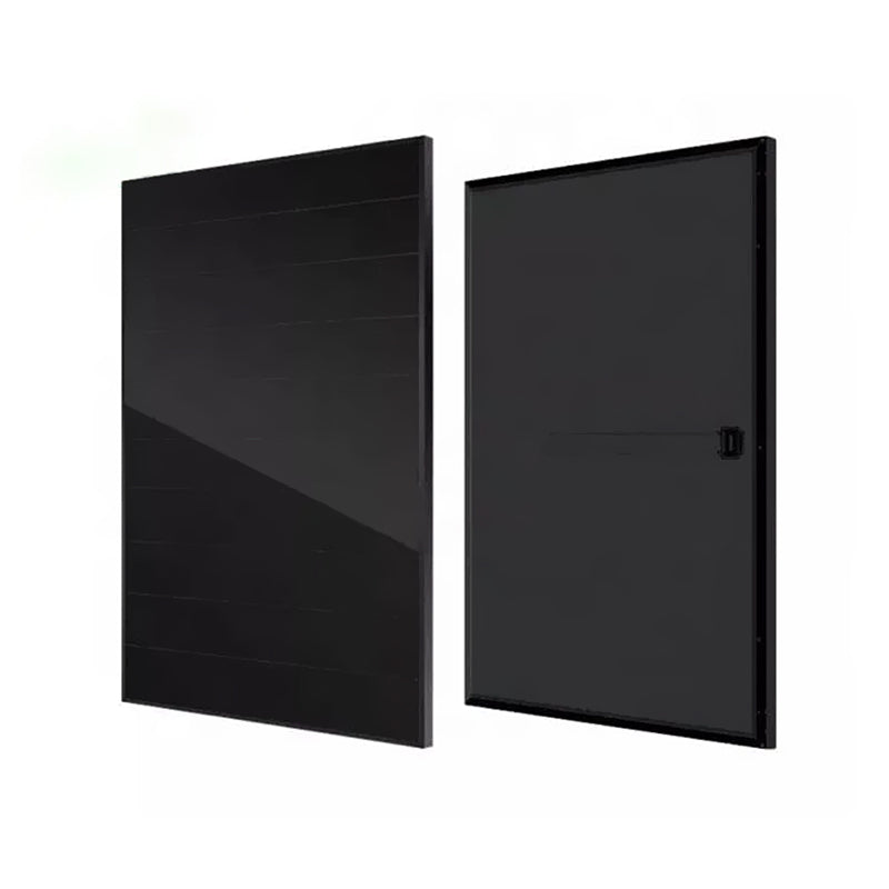 Two All-Black Solar Panels with Black Frames Display