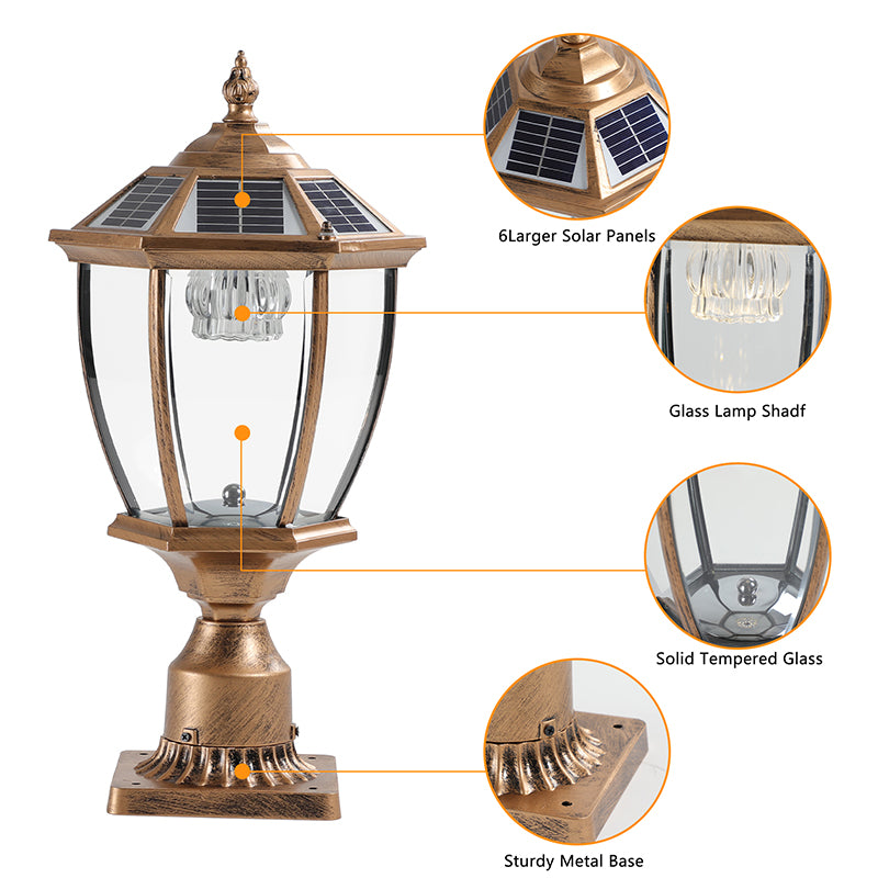 Retro gold Solar Column Headlights With Dimmable LED(2 pack)