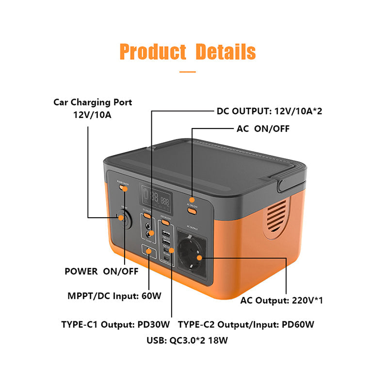 Portable Power Station 300W 500W, 320Wh 518Wh Portable Generator Backup Lithium Battery
