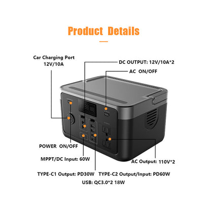 Portable Power Station 300W 500W, 320Wh 518Wh Portable Generator Backup Lithium Battery